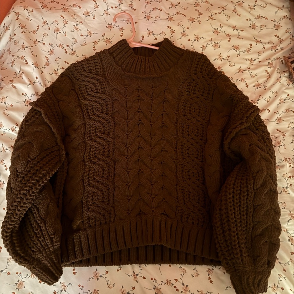 Zenana Outfitters Cable Knit Sweater - Dark Brown